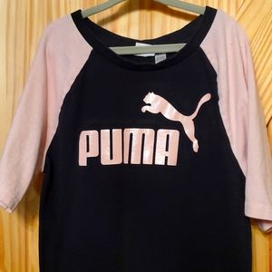 Puma Raglan Tee Pink Black Shirt Girls Size 8/10